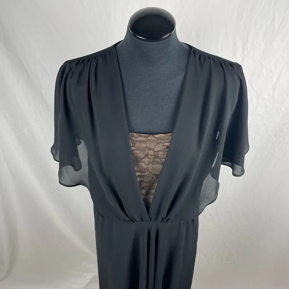 Ursula Of Switzerland Black Flowy Evening Midi Dress - Women’s‎ 14